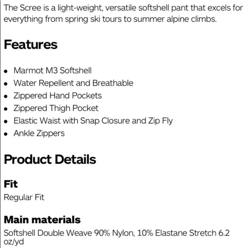 12.New Marmot Scree Soft shell Pant